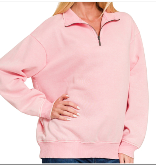 Acid wash fleece half zip pullover