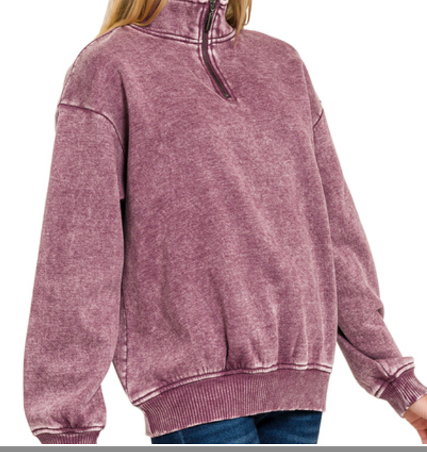 Acid wash fleece half zip pullover