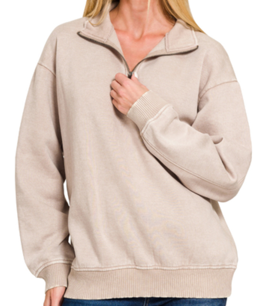 Acid wash fleece half zip pullover