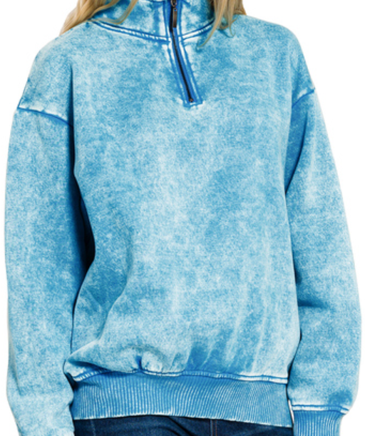 Acid wash fleece half zip pullover