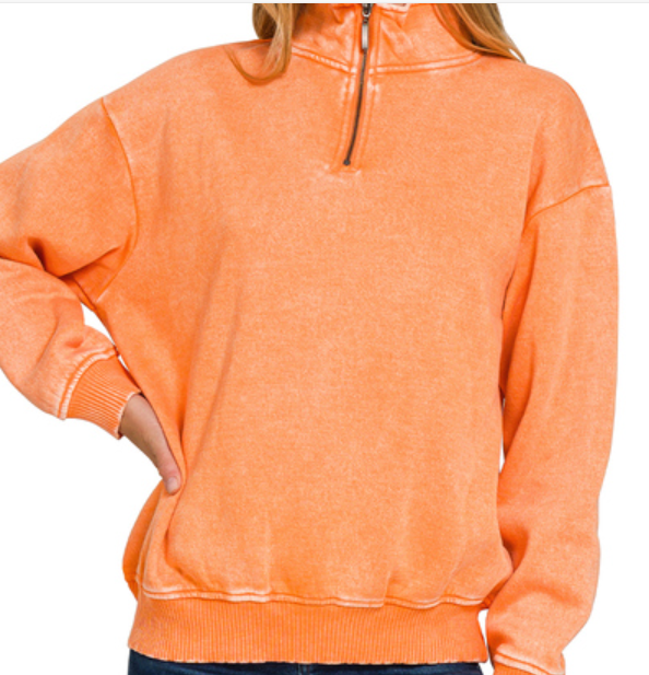 Acid wash fleece half zip pullover