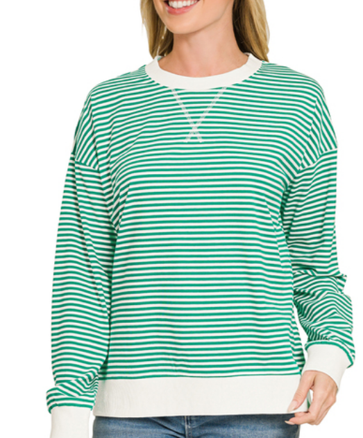 Striped Ribbed V-Neck Pullover Top