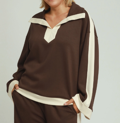 Contrast Trim Collared Pullover
