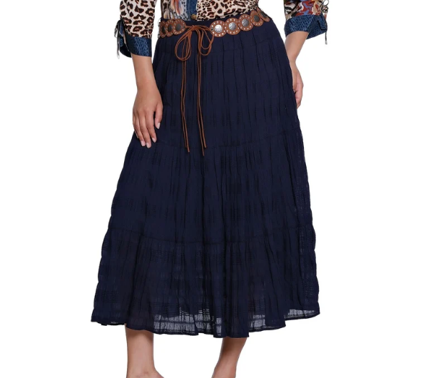 Textured Tiered Midi Skirt