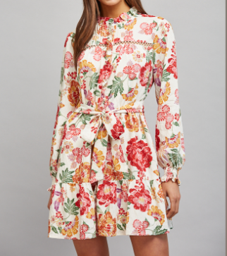 Floral Tiered Belted Dress
