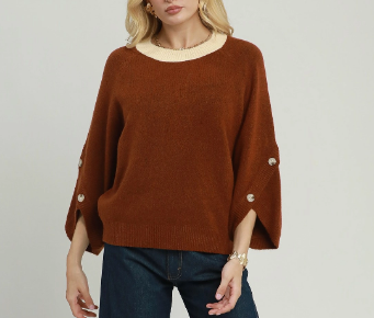 Button Sleeve Knit Sweater Top