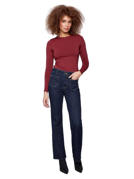 Charlie B Flare Leg Stretch Denim Pants w/Patch Pockets & Special Rivets Deep Blue