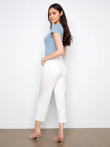 Cropped Wide Leg Stretch Twill Jeans