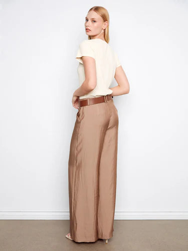 Satin Belted Wide Leg Pants