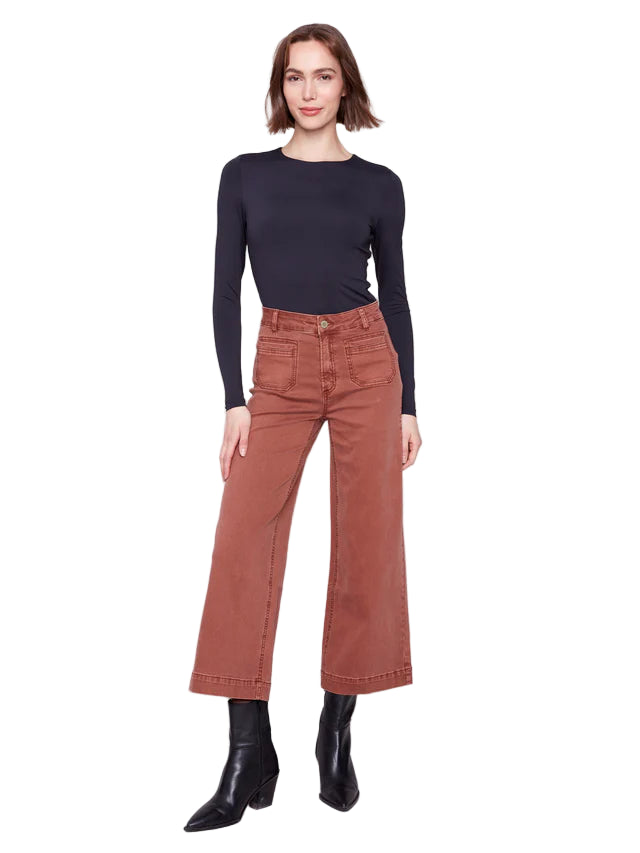 Patch Pocket Flare Twill Pants - Sepia