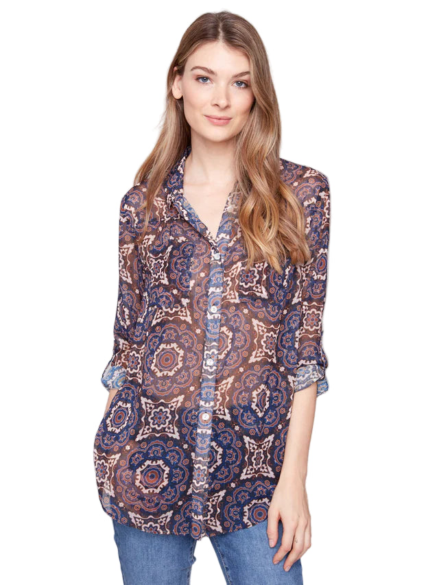 Charlie B Printed Button-Up Blouse - Medallion
