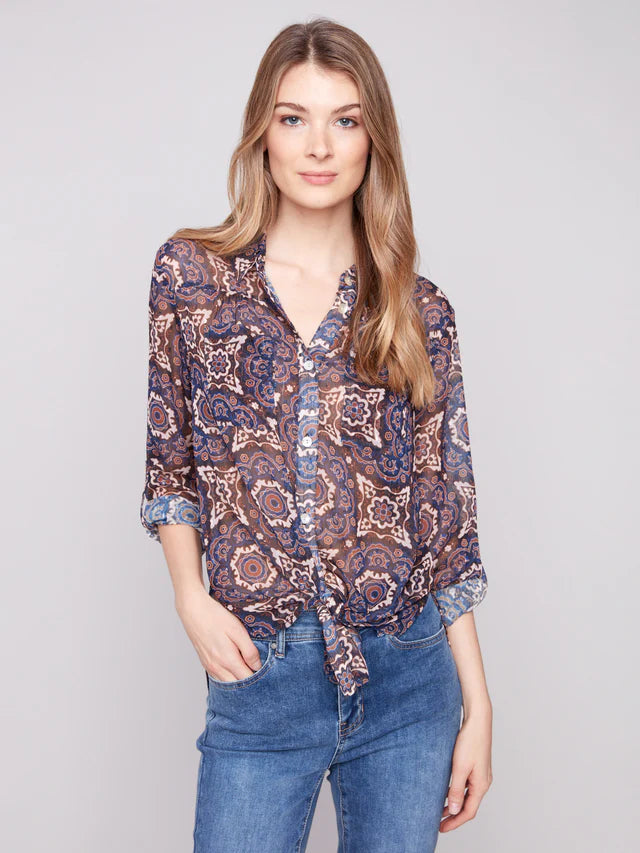 Charlie B Printed Button-Up Blouse - Medallion