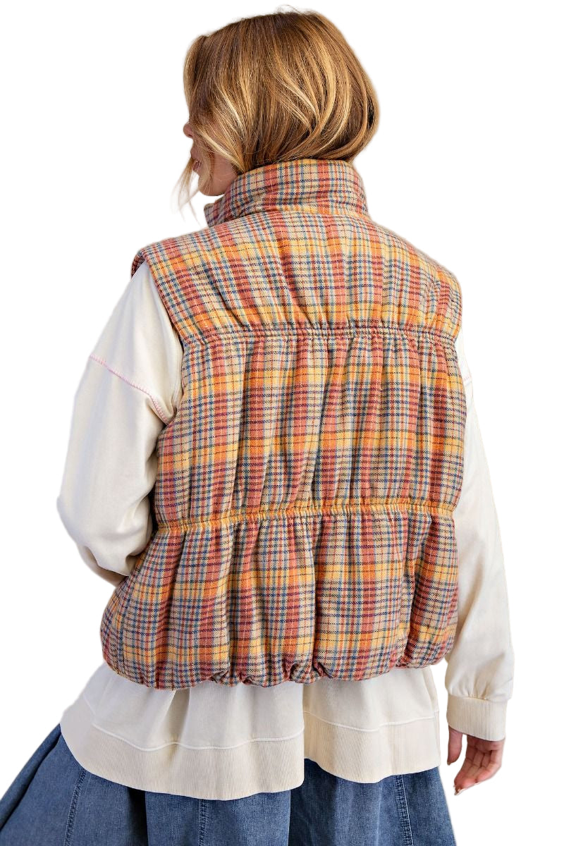 PLAID PATTERN QUILTED VEST