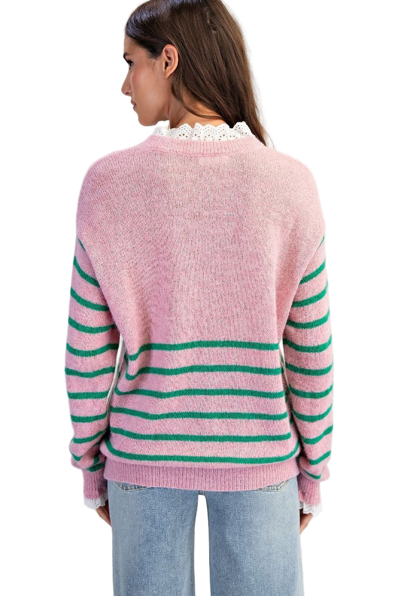 STRIPE PATTERNED SWEATER - Pink/Green