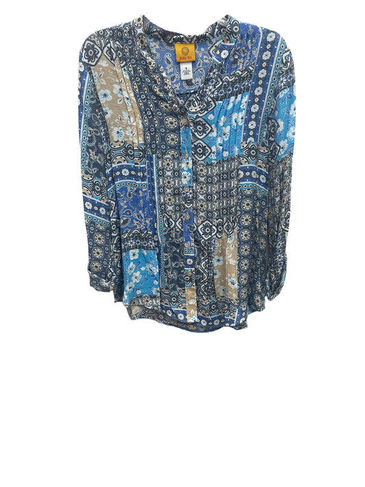 Ruby RD Women's Woven Button Front Patchwork Print Top