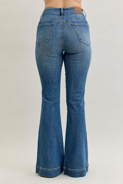 Tummy Control Double Button Flare Jeans