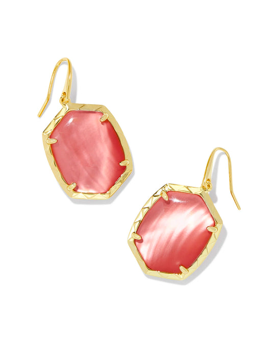 Daphne Gold Drop Earrings - Coral Pink Mother-Of-Pearl