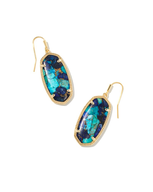 Elle Gold Drop Earrings - Bronze Veined Lapis Turquoise Magnesite