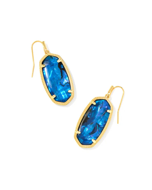 Elle Gold Drop Earrings - Navy Abalone