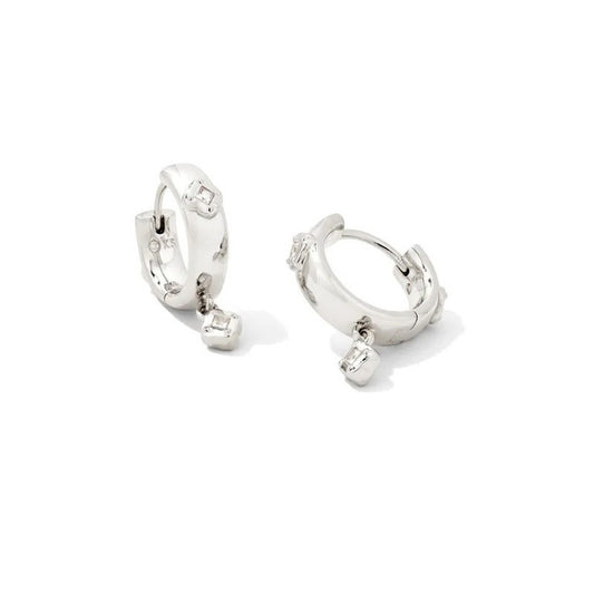 Joelle Silver Huggie Earrings - White Crystal