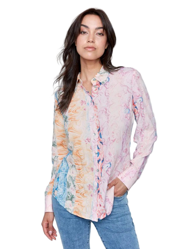 Bold Graphic Button-Up Blouse