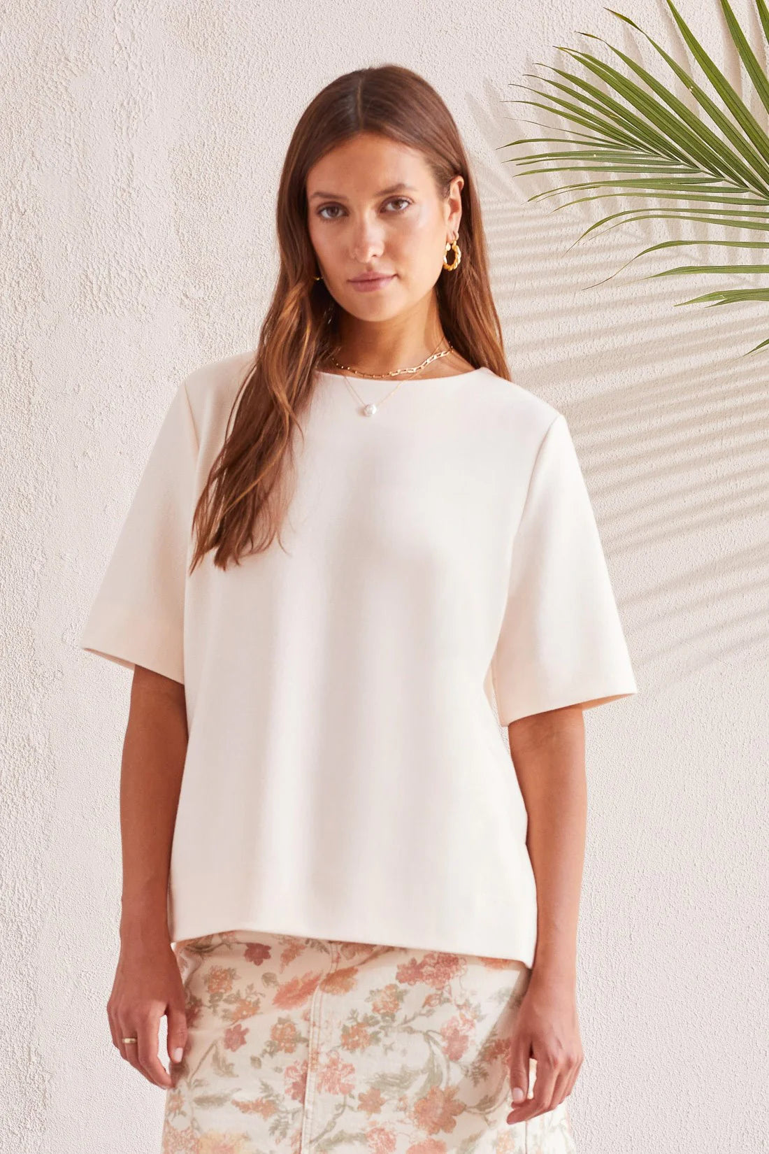 Boat Neck Top with Elbow Sleeve - Sandust