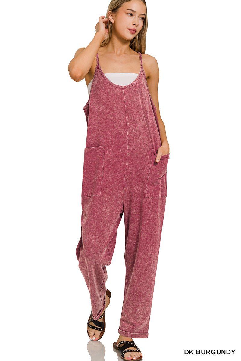 Spaghetti Strap Denim Overalls with Pockets