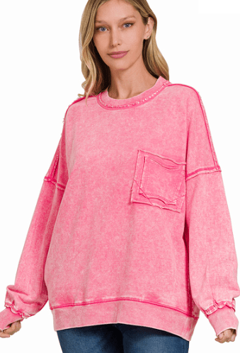 【U LAN】Pig incision set-up pocket sweatshirt U LAN】Pig incision set-up pocket sweatshirt