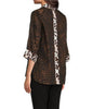 Ali Miles Woven Animal Print Point Collar 3/4 Sleeve Contrast Trim Hi-Low Hem Tunic