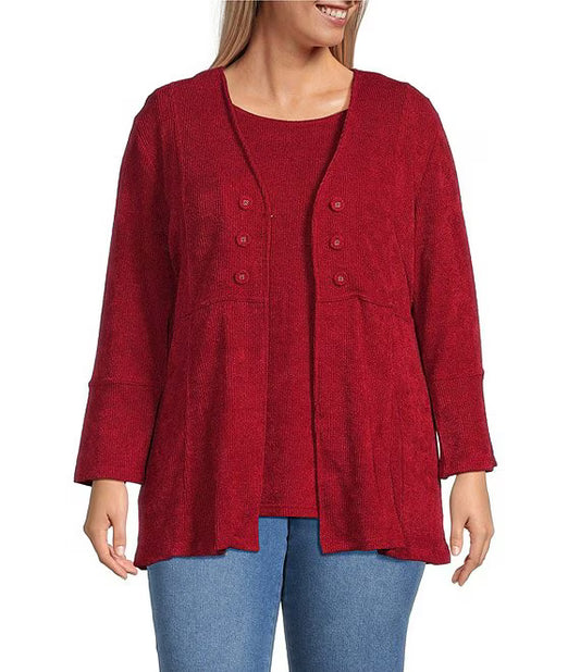 Multiples Knit 3/4 Flounce Sleeve Long Cardigan Matching Shell Set
