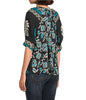 Tru Luxe Floral Border Print Split V-Neck Elbow Sleeve Top