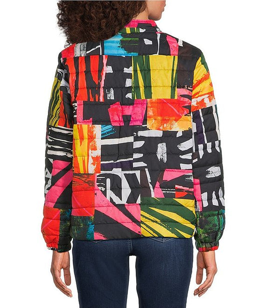 Reversible Abstract Print Quilted Jacket