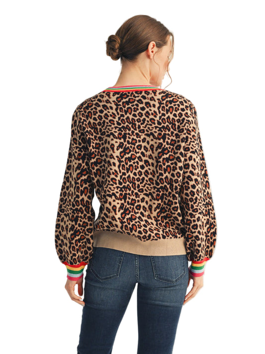 Long puff sleeves leopard sweater top