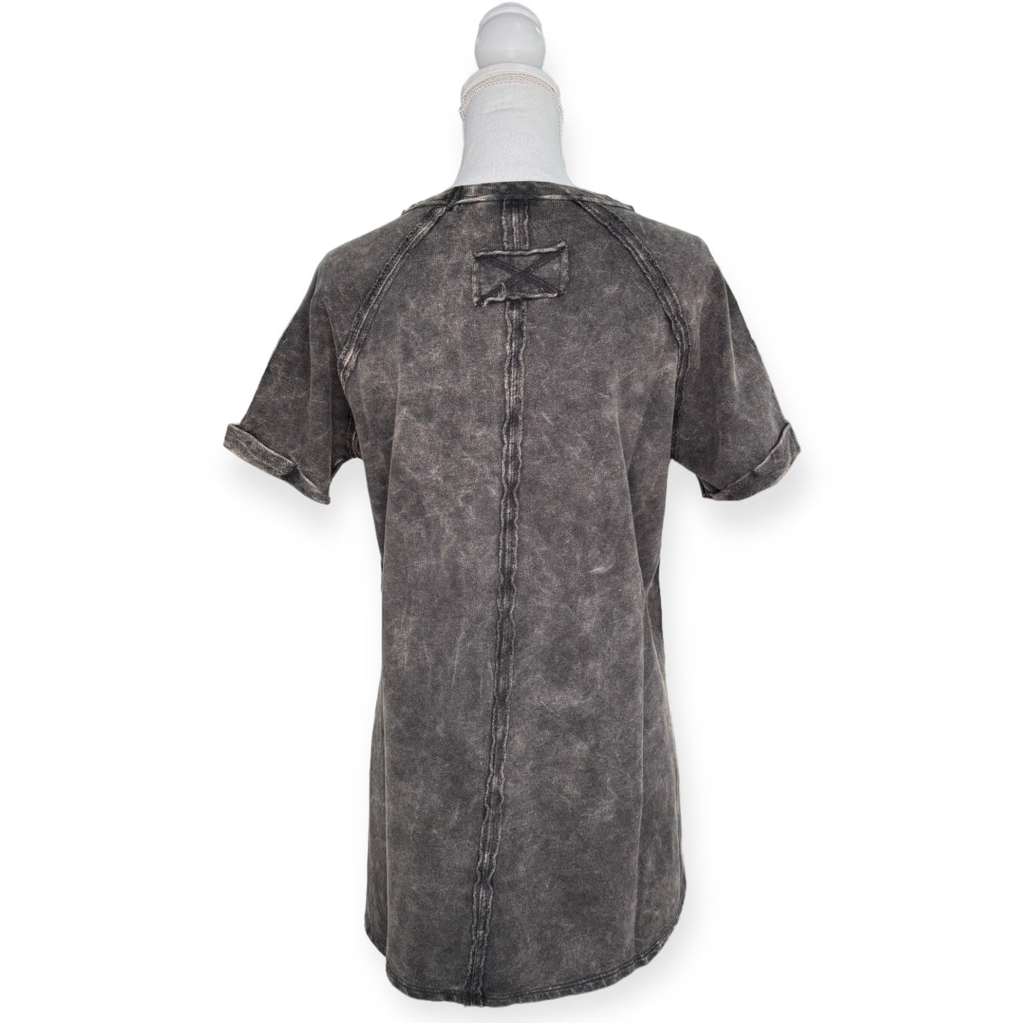 Zenana Washed Tee with Accented Hems - Charcoal