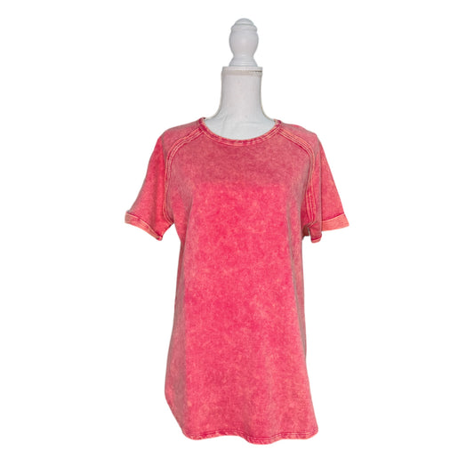 Zenana Washed Tee with Accented Hems - Red Orange