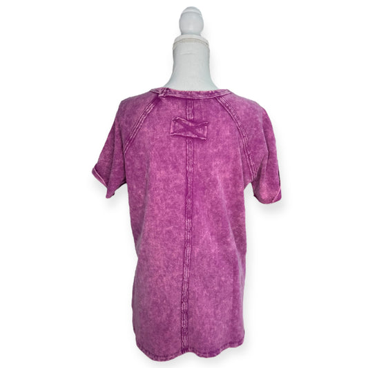Zenana Washed Tee with Accented Hems - Purple