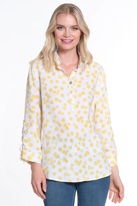 Dot Print Button Up Tunic - Yellow