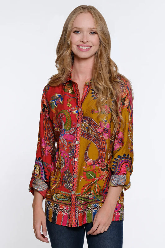 Scarf Print Button Up Shirt