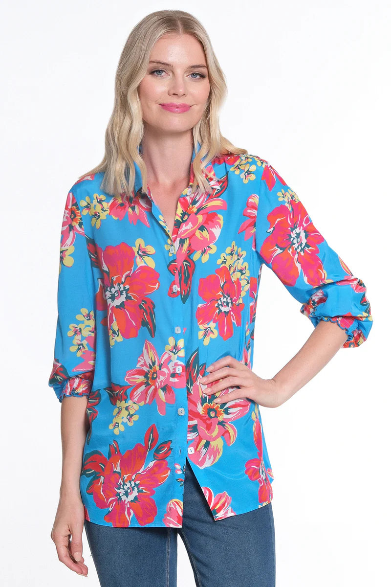 Floral Print Button Front Blouse