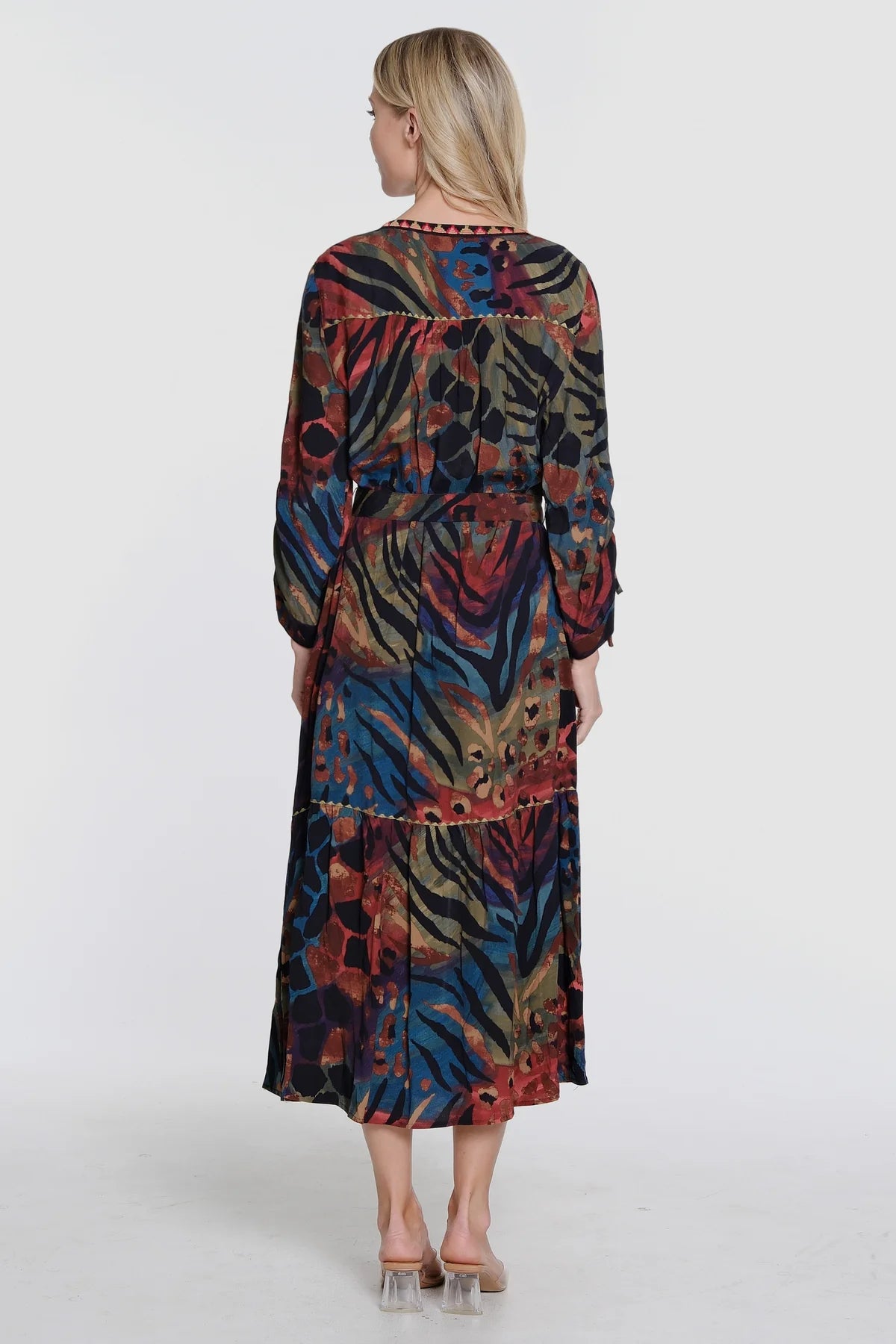 Print Midi Dress -Leaf Multi