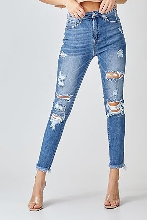 High Rise Distressed Skinny Jeans - Light