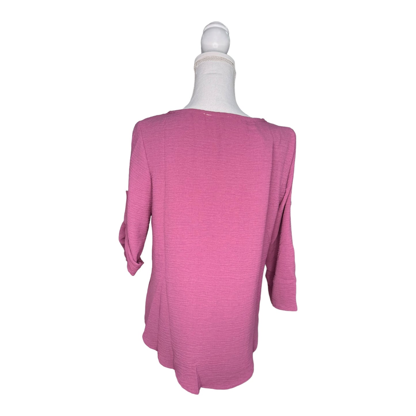 Plum 3/4-Sleeve Blouse with Knit Detail Neckline