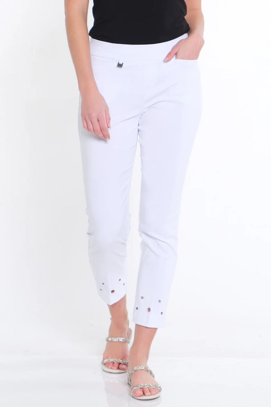 Slimsation Ankle Pant with Circle Embroidered Hem - White