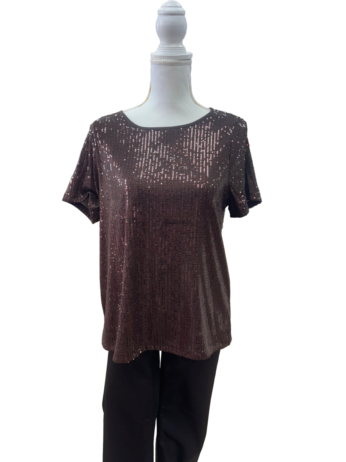 Sequin Brown Short Sleeve Blouse