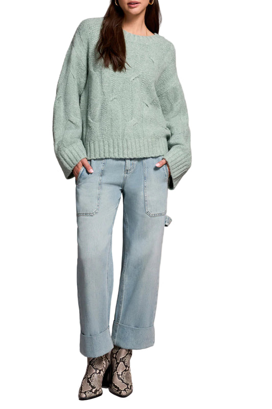 Tribal Crew Neck Loose Fit Cable Sweater - SilverPine