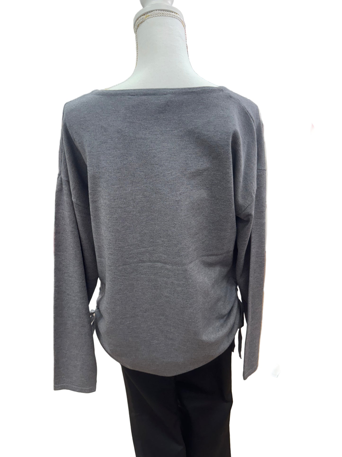 Grey Sweater with Cinch Waist Ties