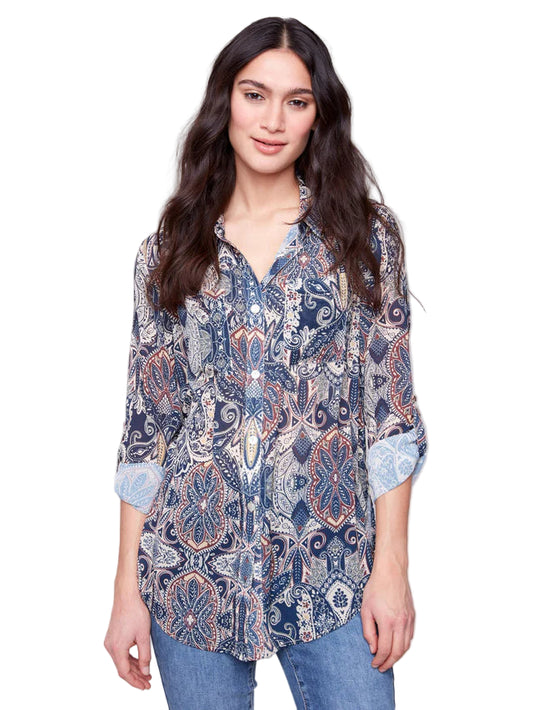 Charlie B Printed Button-Up Blouse - Jolly