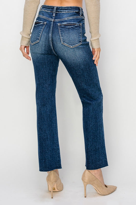 High Rise Ankle Flare Jeans - Dark