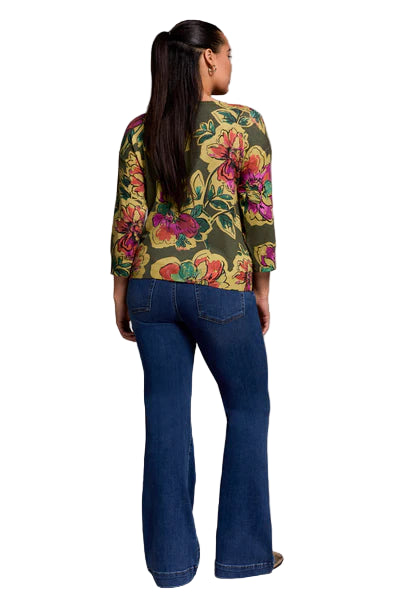 Tribal Soft Yarn Three-Quarter Sleeve Crewneck Sweater