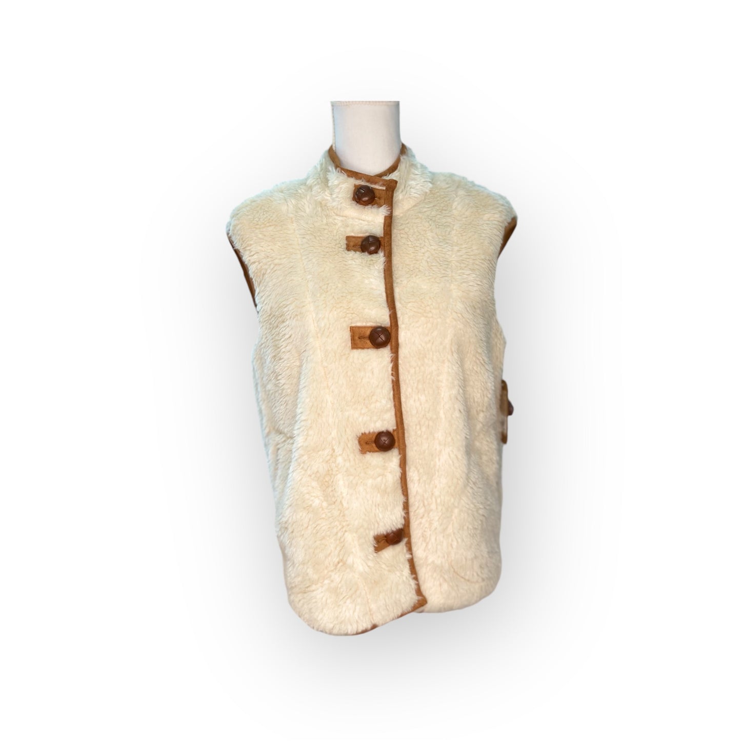 TRU LUXE SHERPA LEATHER BUTTON VEST